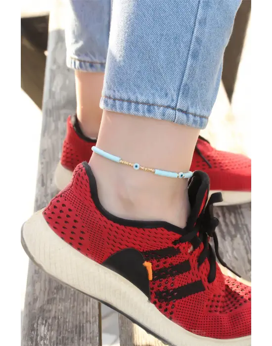 Mavi Boncuk Tasarımlı Nazar Boncuğu Detaylı Halhal