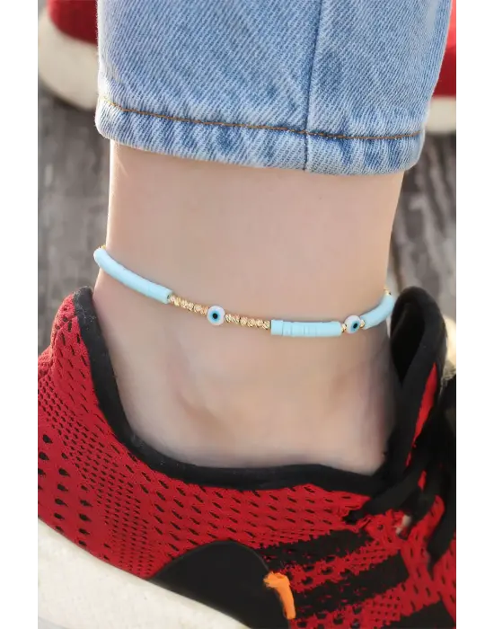 Mavi Boncuk Tasarımlı Nazar Boncuğu Detaylı Halhal