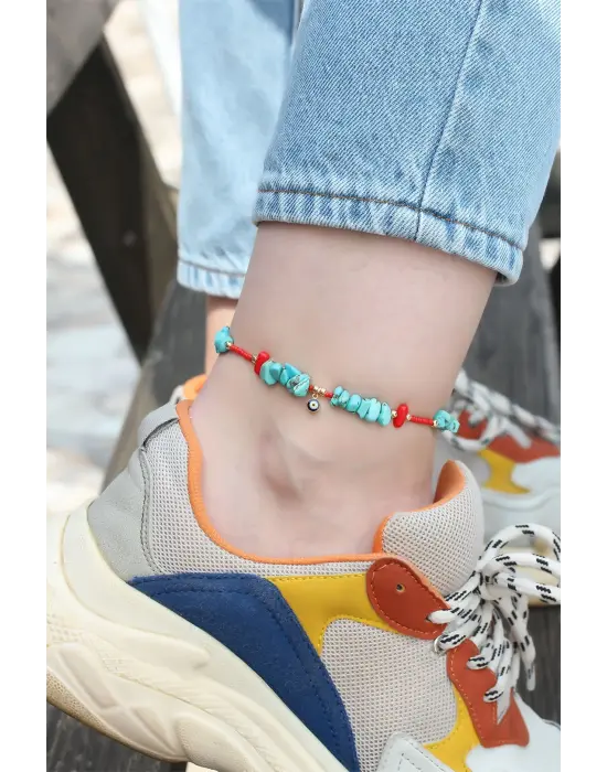 Mavi Doğal Taş Tasarımlı Nazar Boncuk Detaylı Halhal