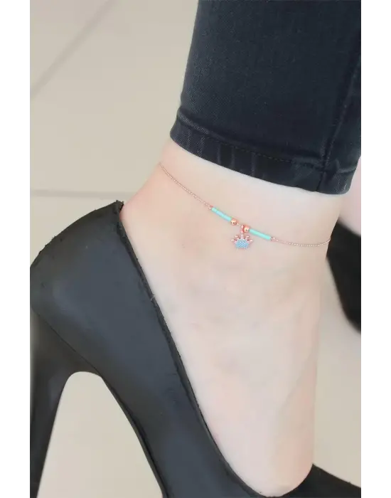 Mavi Miyuki Taşlı Taçlı Hal Hal