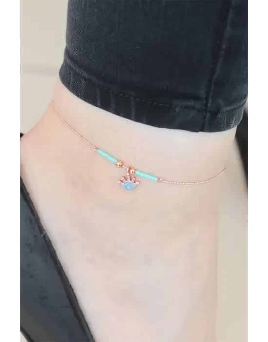 Mavi Miyuki Taşlı Taçlı Hal Hal