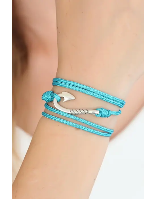 Mavi Renk Gümüş Metal Kancalı Bayan Çoklu Bileklik