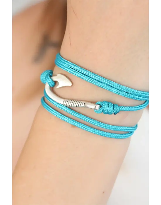 Mavi Renk Gümüş Metal Kancalı Bayan Çoklu Bileklik