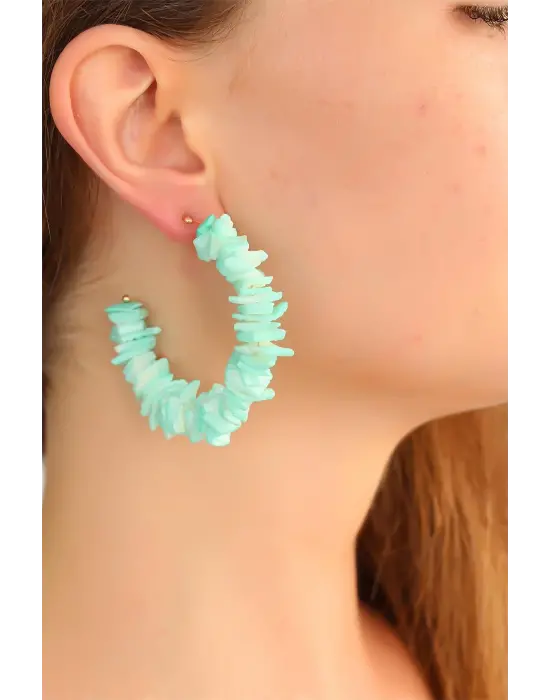 Mavi Taşlı Bayan Sallantı Küpe