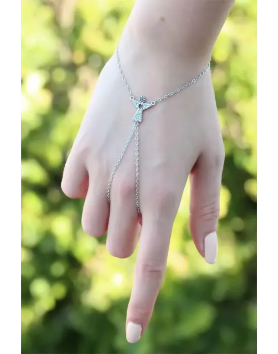 Melek Figürlü Zirkon Taşlı Silver Renk Şahmeran Bileklik