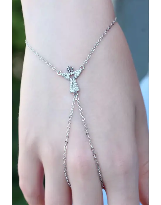 Melek Figürlü Zirkon Taşlı Silver Renk Şahmeran Bileklik