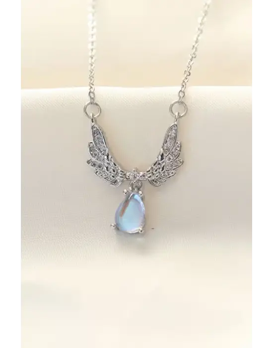 Melek Kanadı Damla Taşlı Gümüş Kolye