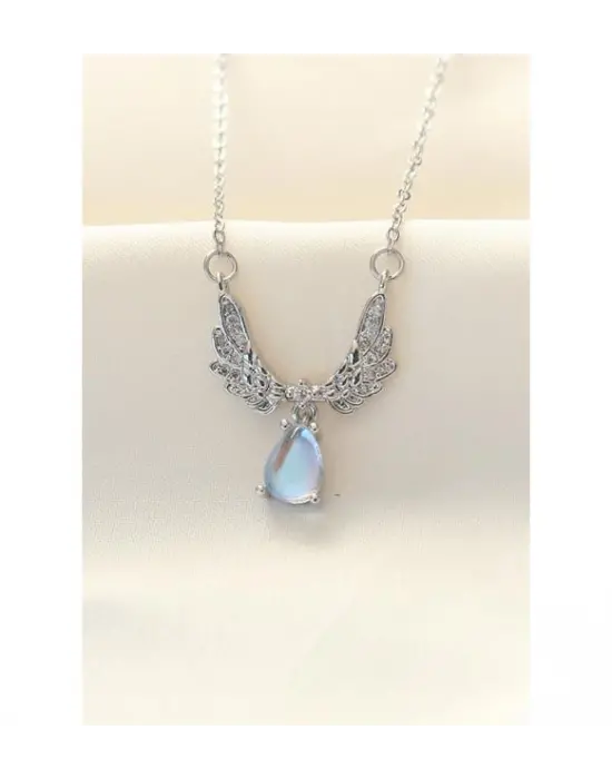 Melek Kanadı Damla Taşlı Gümüş Kolye