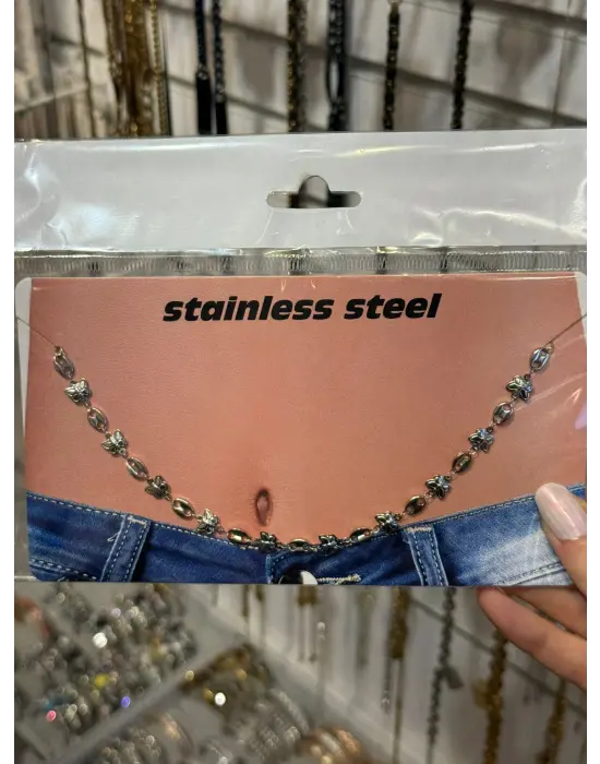 Metal Çiçek Detaylı Çelik Bel Zinciri