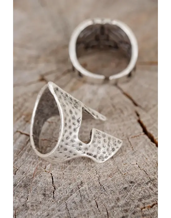 Miğfer Figürlü Eskitme Gri Renk Erkek Ayarlamalı  Yüzük