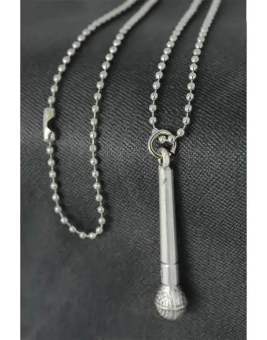 Mikrofon Tasarımlı Metal Erkek Kolye