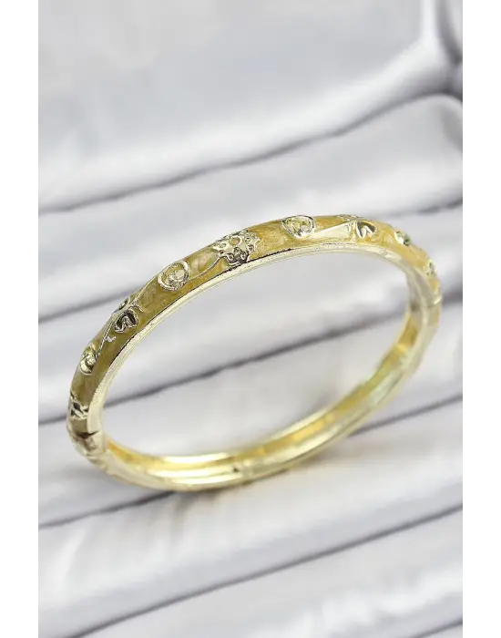 Mineli Gold Çelik Sarı Renk Motifli Kadın Kelepçe