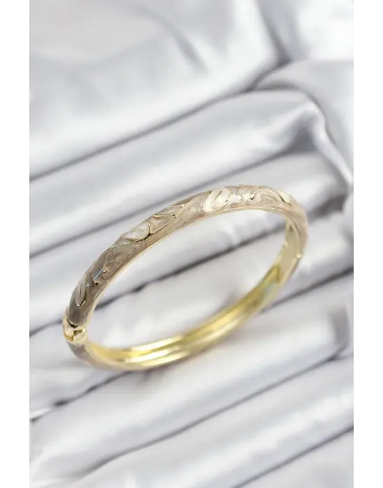 Mineli Çelik Bej Mermer Motifli Gold Renk Kadın Kelepçe