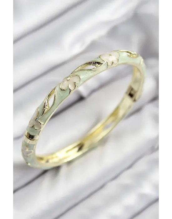 Mineli Pirinç Çiçek Motifli Gold Renk Kadın Kelepçe