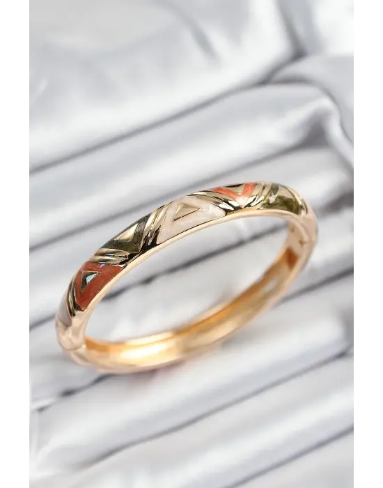 Mineli Çelik Karışık Üçgen Motifli Gold Renk Kadın Kelepçe