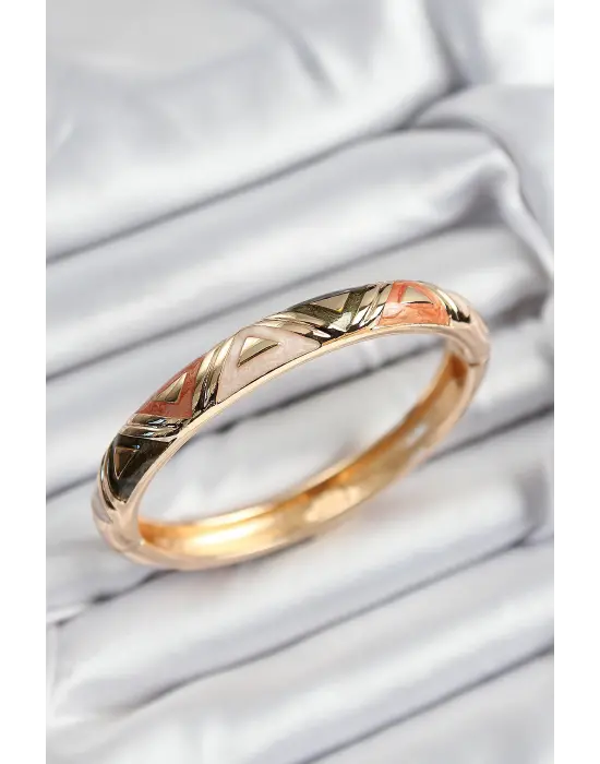 Mineli Çelik Karışık Üçgen Motifli Gold Renk Kadın Kelepçe