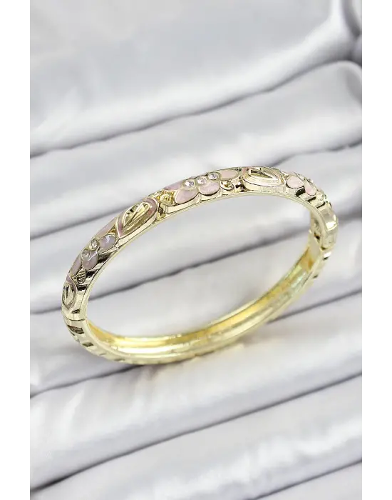 Mineli Pirinç Krem Renk Çiçek Desenli Kadın Kelepçe