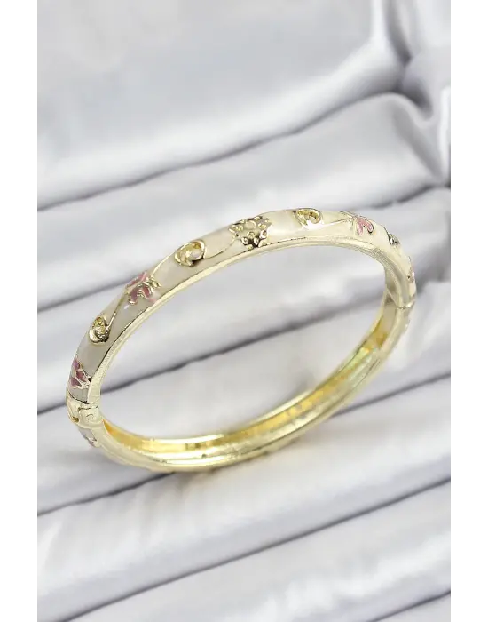 Mineli Pirinç Krem Renk Motifli Kadın Kelepçe