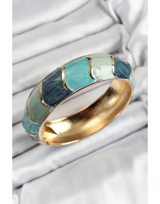 Mineli Çelik Mavi Su Yeşili Renk Motif Desenli Kadın Kelepçe