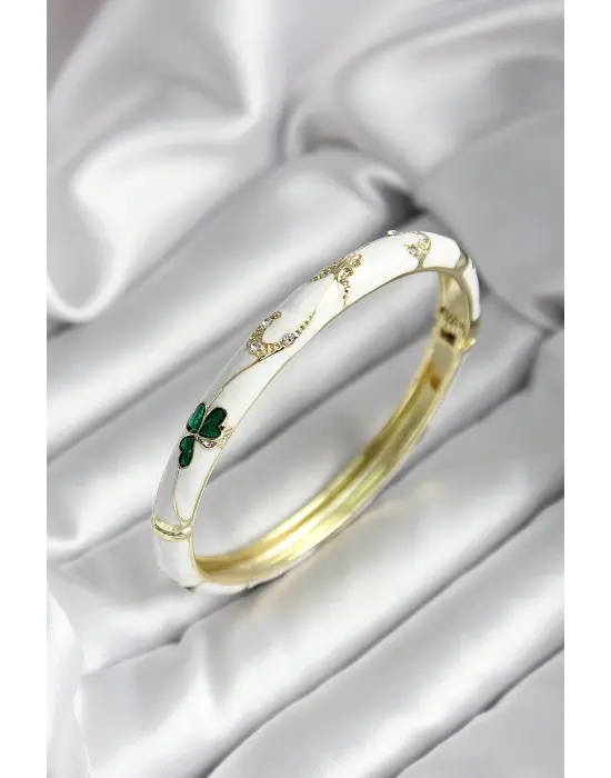 Mineli Pirinç Pembe Çiçek Desenli Gold Renk Kadın Kelepçe