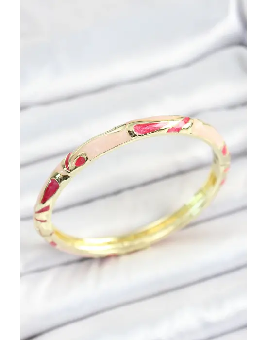 Mineli Pirinç Pembe Desenli Gold Renk Kadın Kelepçe