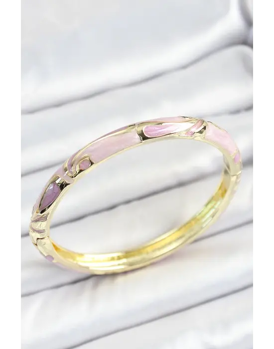 Mineli Pirinç Pembe Desenli Gold Renk Kadın Kelepçe