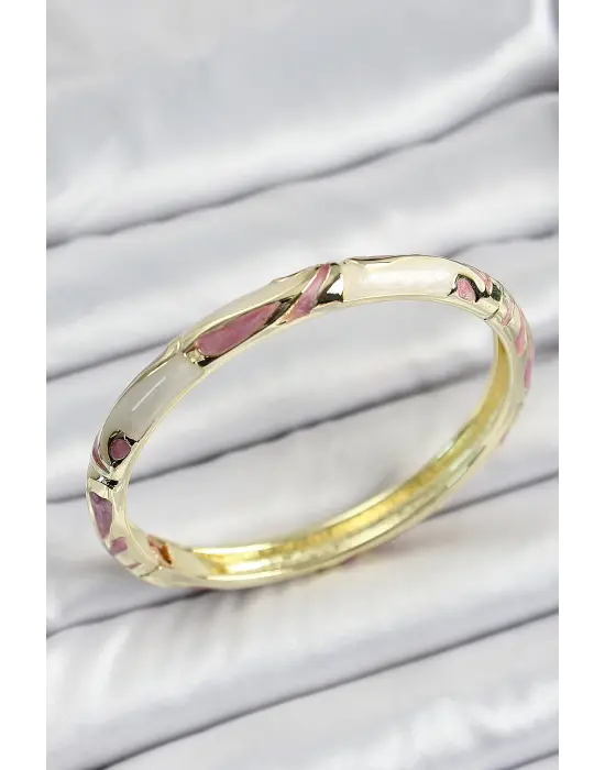 Mineli Pirinç Pembe Krem Motifli Kadın Kelepçe