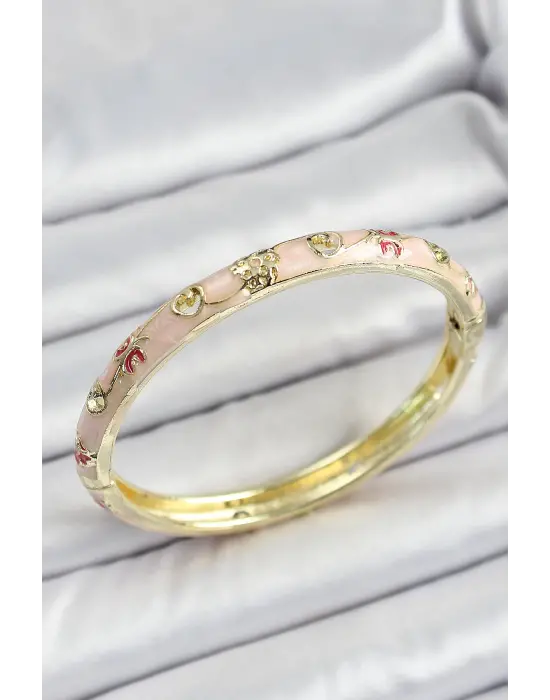 Mineli Pirinç Yavruağızı Renk Motif Desenli Kadın Kelepçe