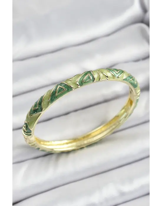 Mineli Pirinç Yeşil Geometrik Desenli Kadın Kelepçe