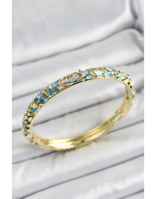 Mineli Çelik Yeşil Motifli Kadın Kelepçe