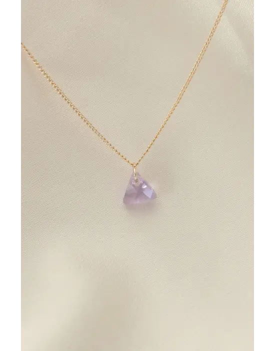 Minimal Lila Kristal Taşlı Kolye