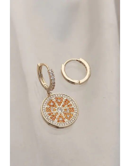 Minimal Taşlı Portakal Model Küpe