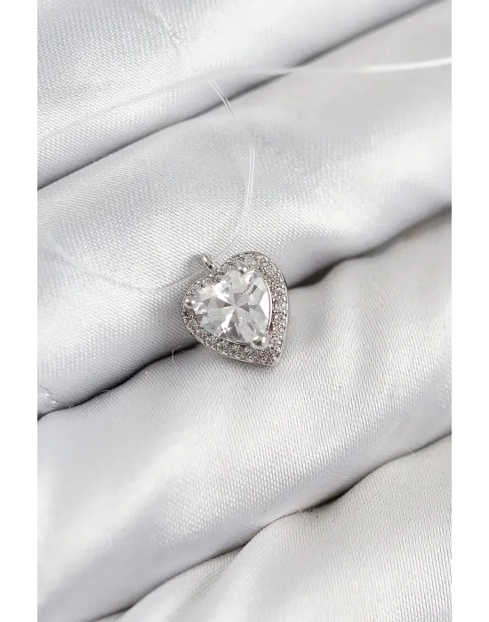 Misineli Kalp Model Gümüş Renk Hayalet Kolye