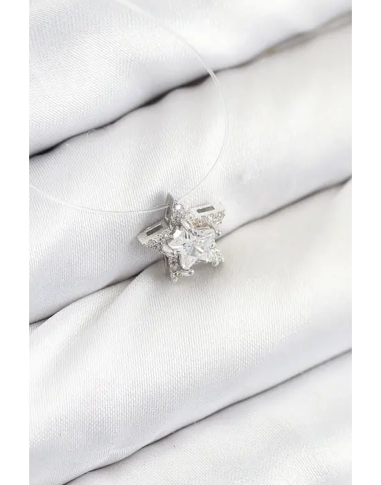 Misineli Yıldız Model Gümüş Renk Hayalet Kolye