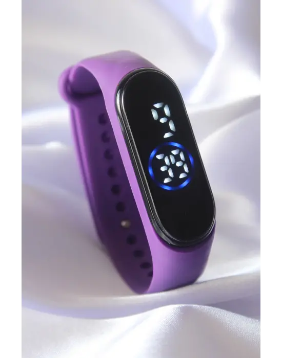 Mor Renk Silikon Dijital Dokunmatik Led Saat