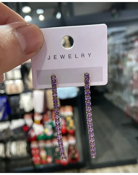 Mor Zirkon Taşlı İnce Su Yolu Küpe