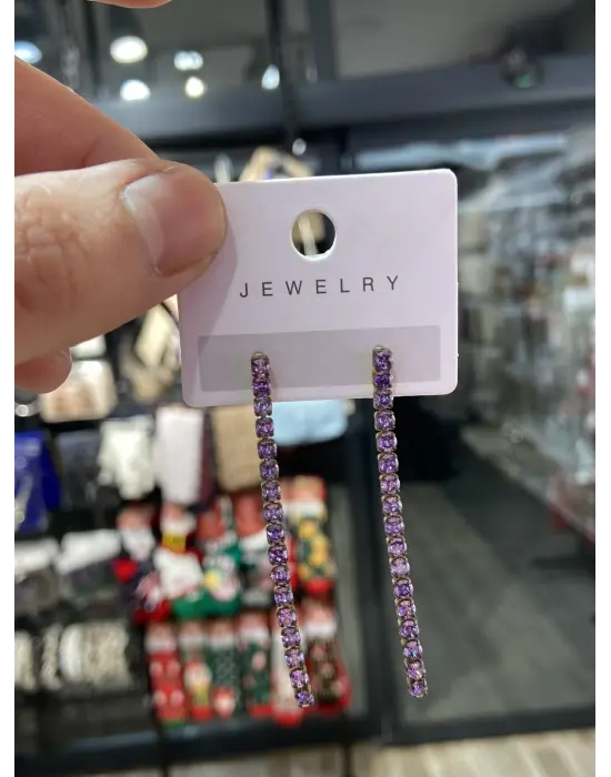 Mor Zirkon Taşlı İnce Su Yolu Küpe