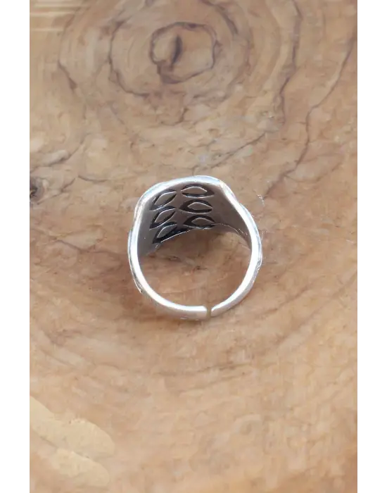 Motifli Gümüş Renk Ayarlanabilir Erkek Yüzük