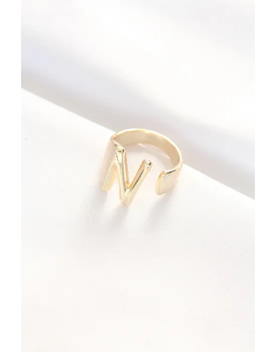 N Harfli Altın Renk Ayarlanabilir Yüzük