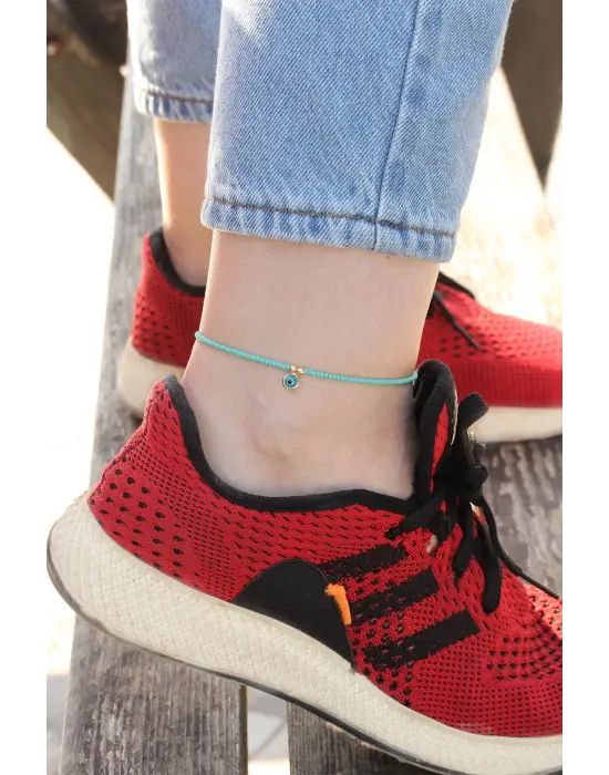 Nazar Boncuğu Detaylı Mavi Boncuk Tasarımlı Halhal