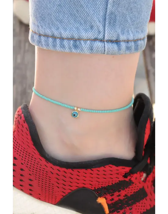 Nazar Boncuğu Detaylı Mavi Boncuk Tasarımlı Halhal