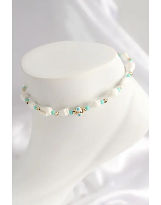 Nazar Boncuk Objeli Deniz Kabuğu Halhal