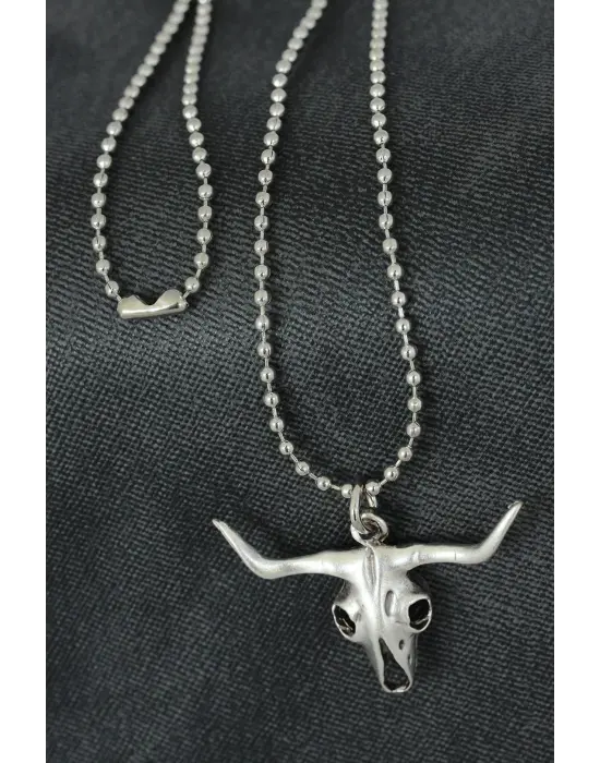 Öküz Kafatası Tasarımlı Metal Erkek Kolye