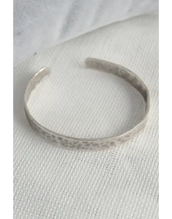 Otantik Gümüş Renk İşleme Detay Plaka Erkek Bileklik