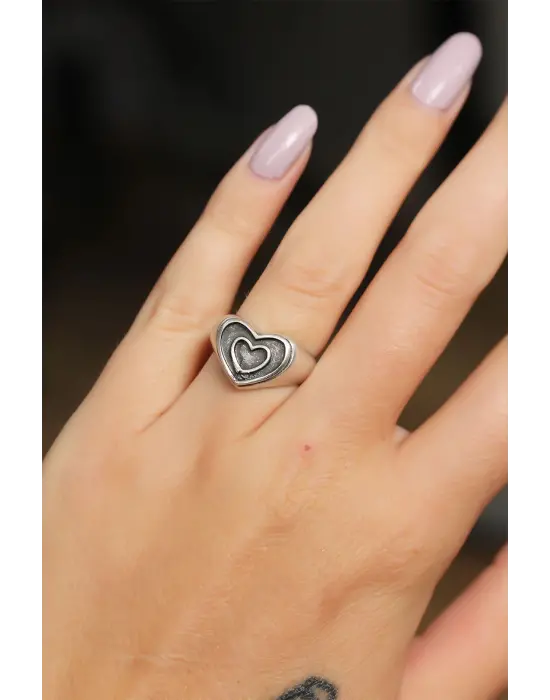 Otantik Kalp Tasarımlı Ayarlamalı Kadın Yüzük