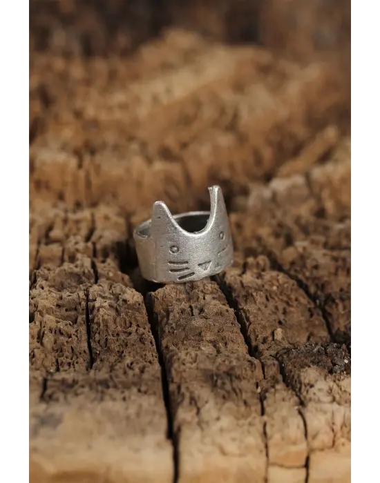 Otantik Kedi Tasarımlı Ayarlamalı Kadın Yüzük