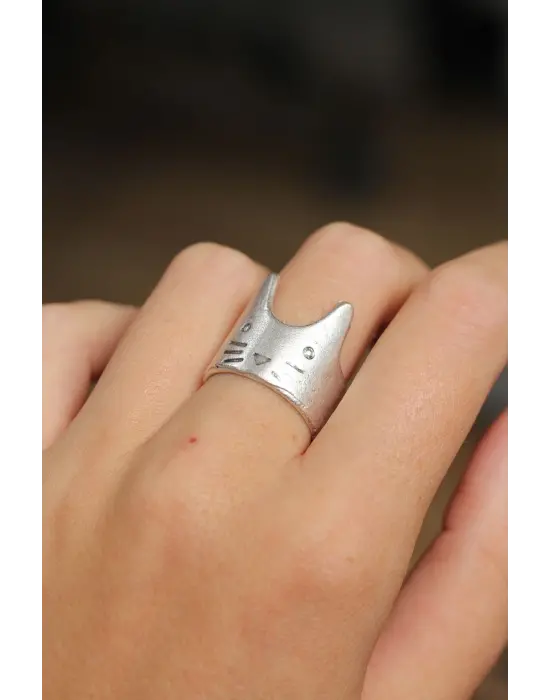 Otantik Kedi Tasarımlı Ayarlamalı Kadın Yüzük