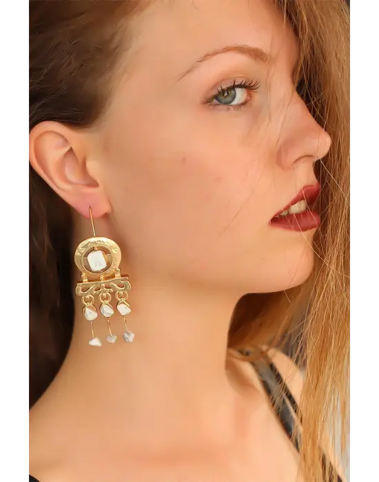 Otantik Taşlı Bayan Sallantı Küpe