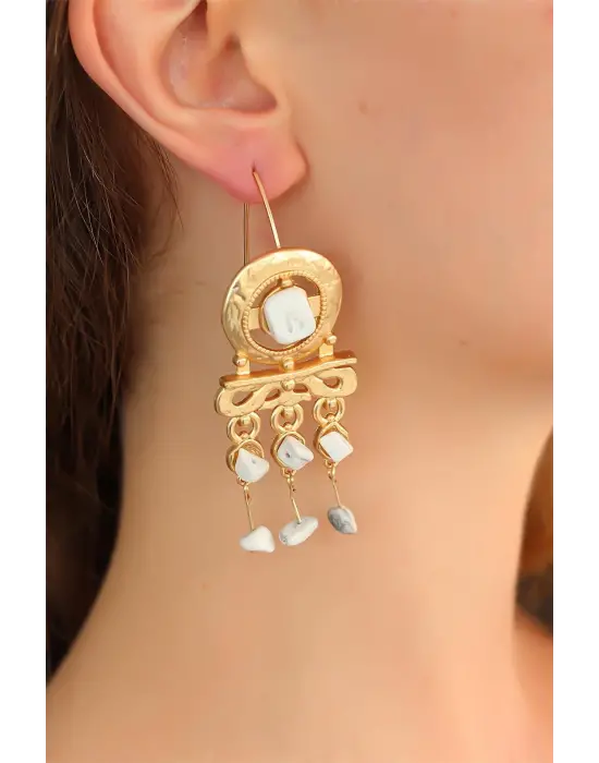 Otantik Taşlı Bayan Sallantı Küpe