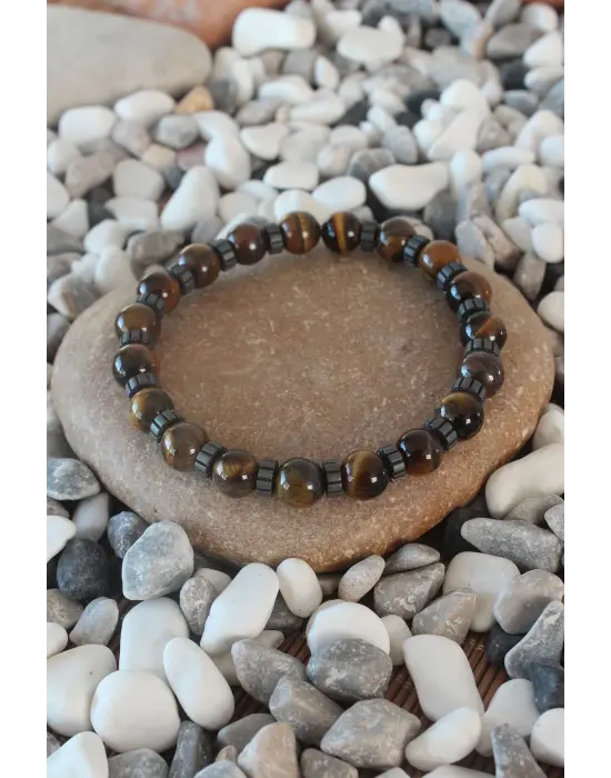 Parlak Kaplan Gözü Doğal Taş Erkek Bileklik